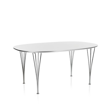 Super-Ellipse spisebord i hvit laminat og forkrommede ben