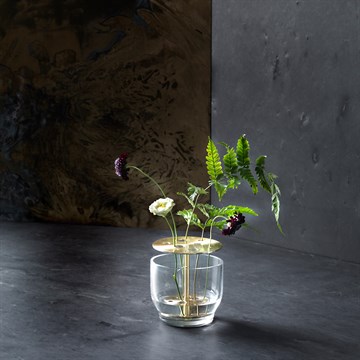 Fritz Hansen Ikebana Vase Glass og Messing Liten Med Blomster