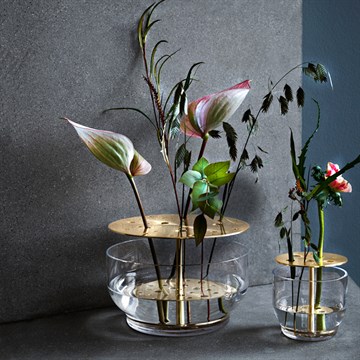 Fritz Hansen Ikebana Vase Glass og Messing Stor og liten med blomster