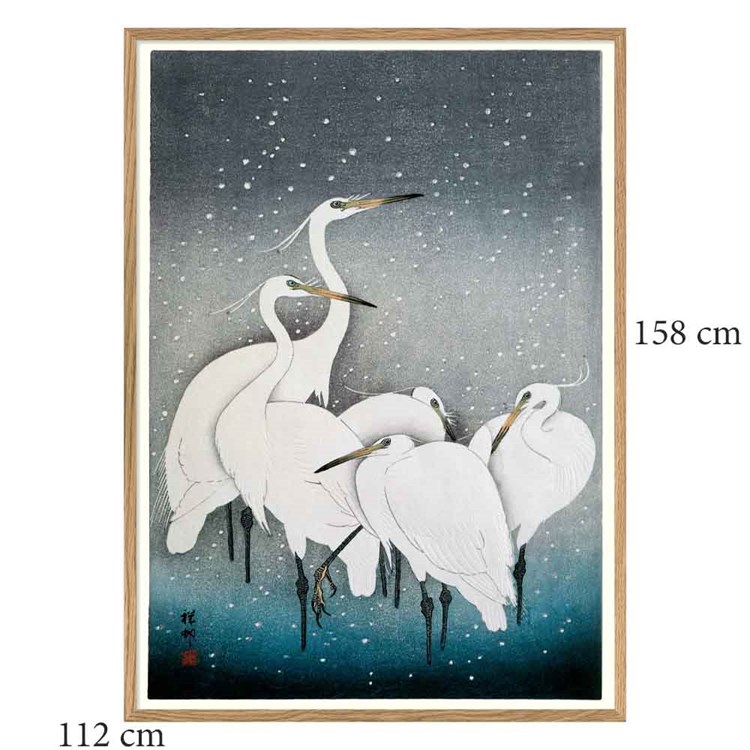 The Dybdahl Co Poster Snowy Herons Eik ramme 112x158